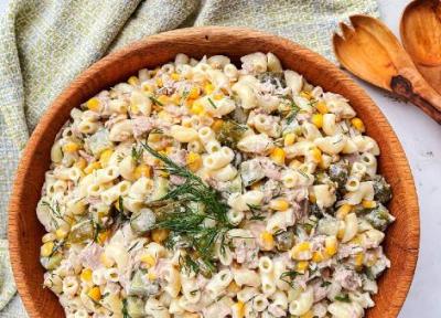 طرز تهیه سالاد ماکارونی با تن ماهی متفاوت و خوشمزه